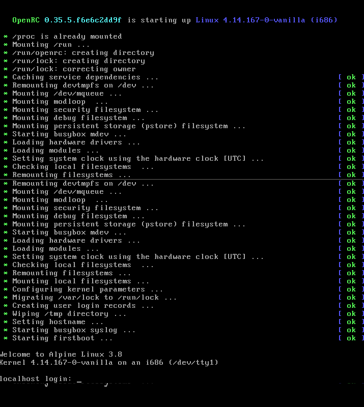 Installation : setup-alpine : booting process until login prompt