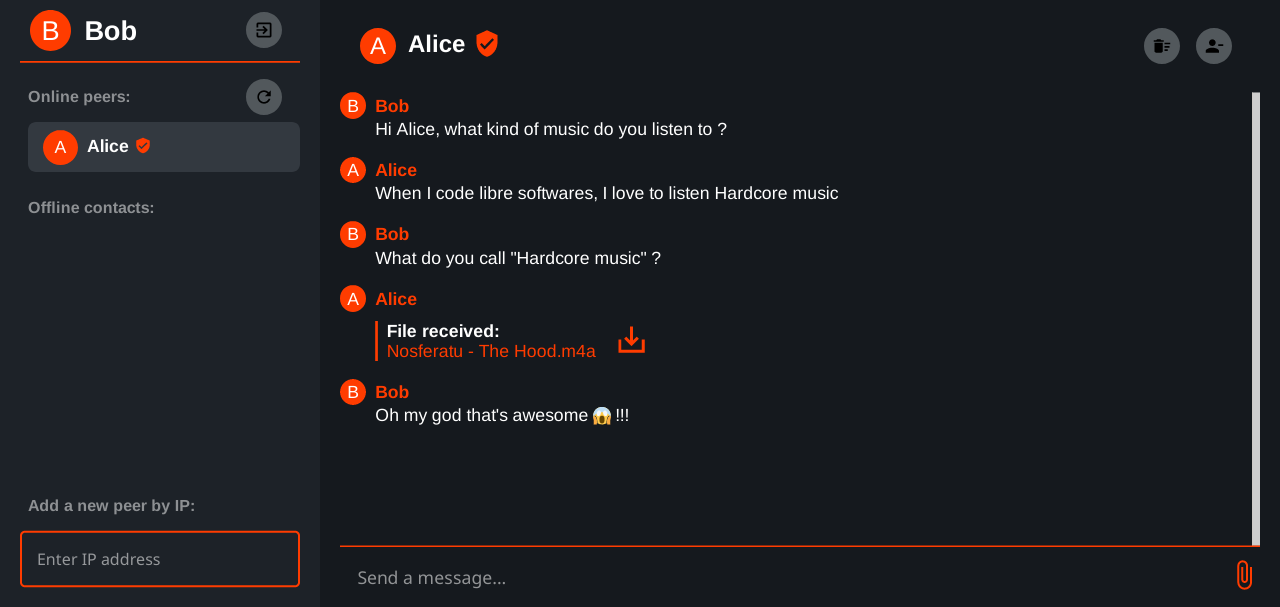 Screenshot of a conversation between Alice and Bob on AIRA